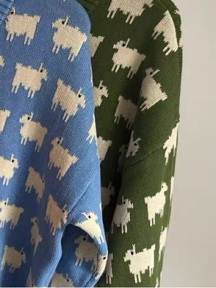 Warm & Wonderful Women's Diana Edition Cotton Linen V-Neck Sheep Sweater Green,S — image 5 of 6